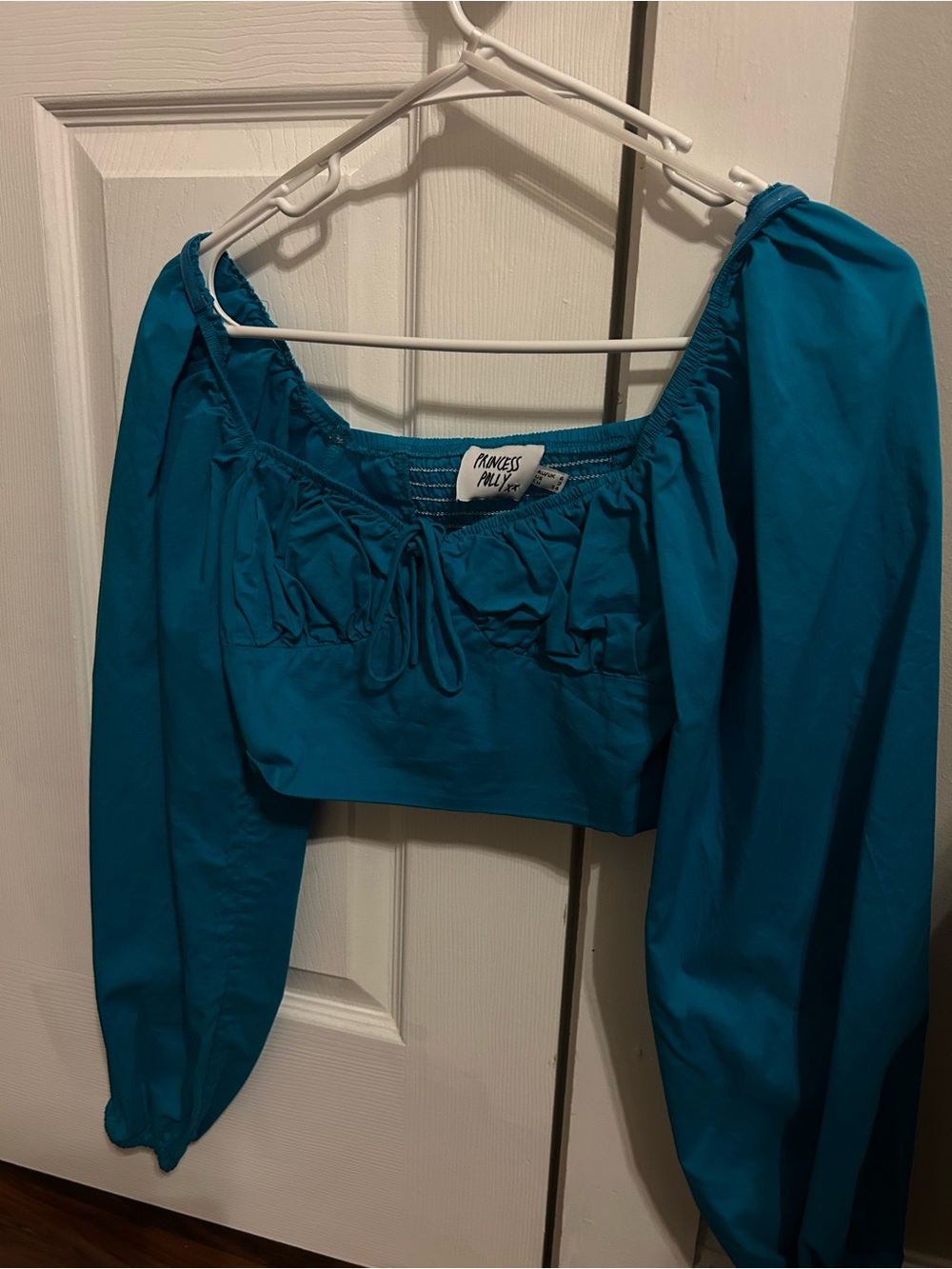 Princess Polly Teal Off-Shoulder Puff Sleeve Crop Top